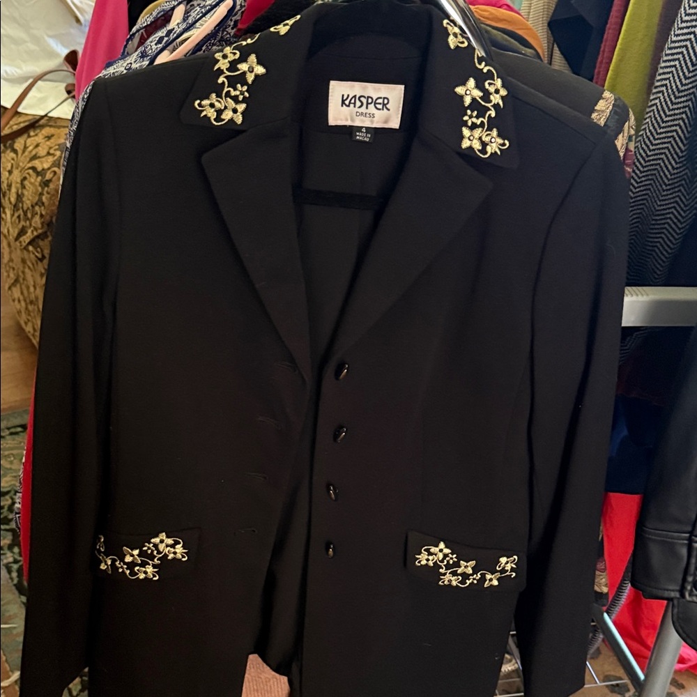 Kasper Black Blazer with Floral Embroidery